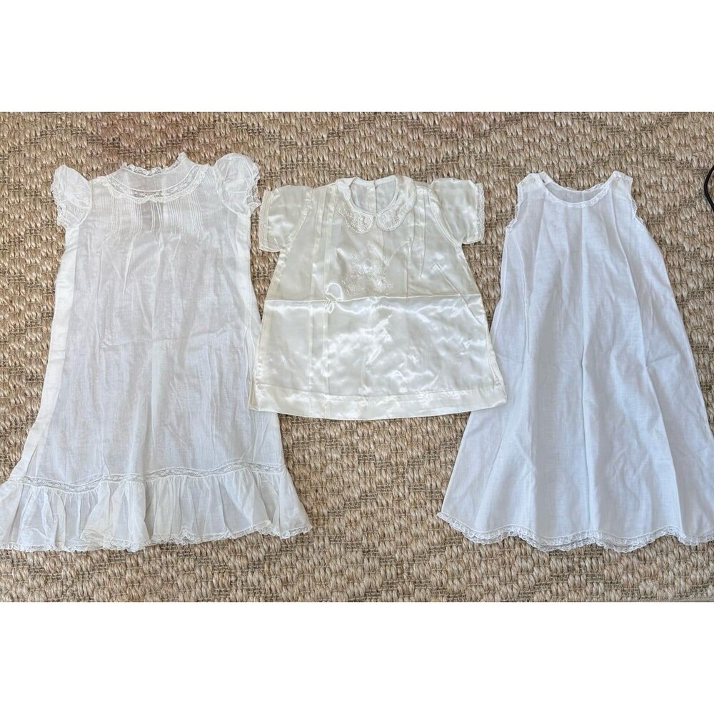 Set of 3 Vintage Antique Handmade Infant Gown Slips Dress Christening Baptism